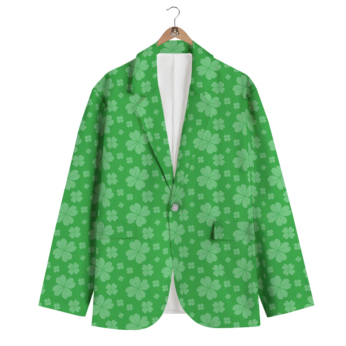 St. Patrick's Day Shamrock Leaf Print Pattern Men's Blazer-grizzshop