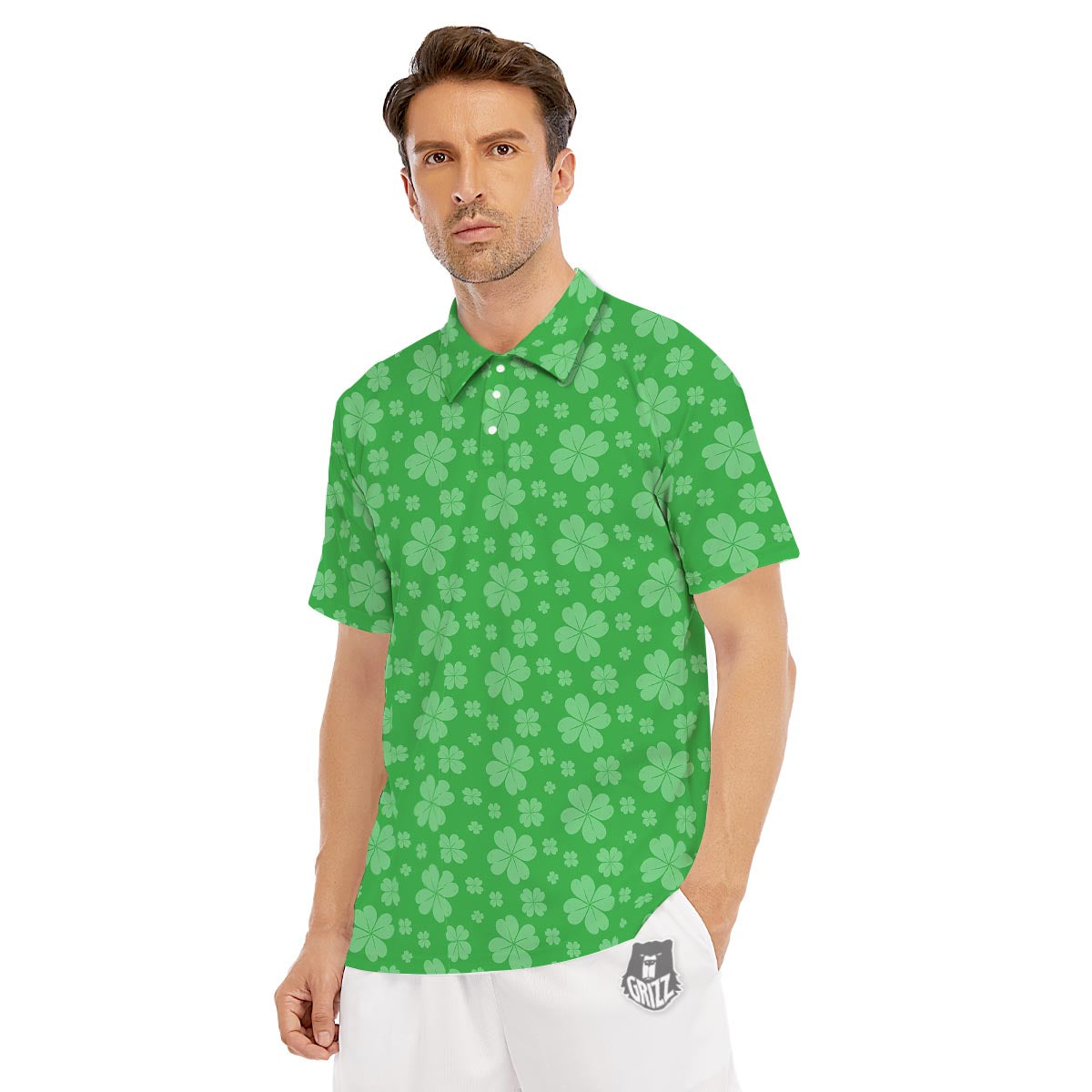 St. Patrick's Day Shamrock Leaf Print Pattern Men's Golf Shirts-grizzshop