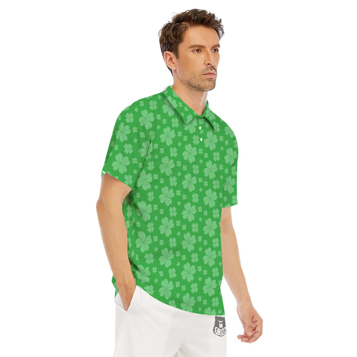St. Patrick's Day Shamrock Leaf Print Pattern Men's Golf Shirts-grizzshop