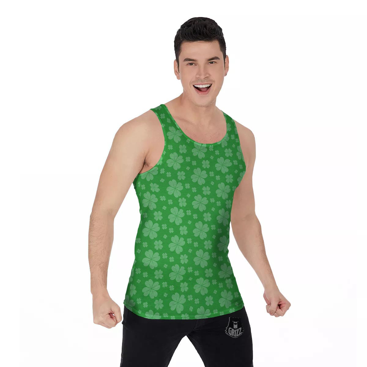 St. Patrick's Day Shamrock Leaf Print Pattern Men's Tank Top-grizzshop