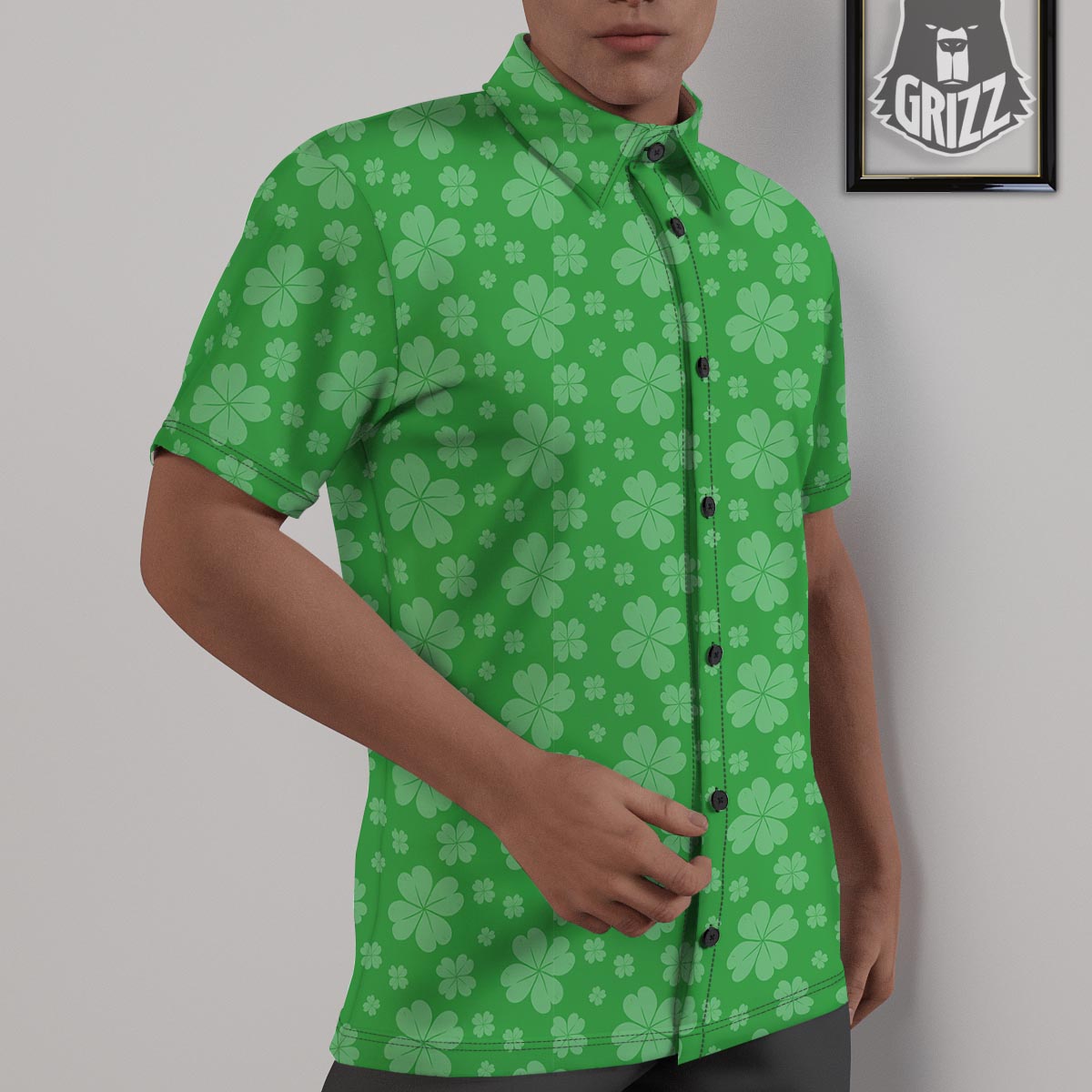 St. Patrick's Day Shamrock Leaf Print Pattern Untucked Shirts-grizzshop