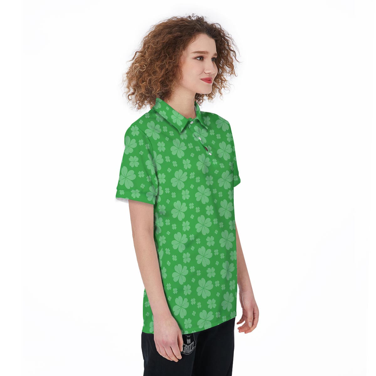 St. Patrick's Day Shamrock Leaf Print Pattern Women's Golf Shirts-grizzshop