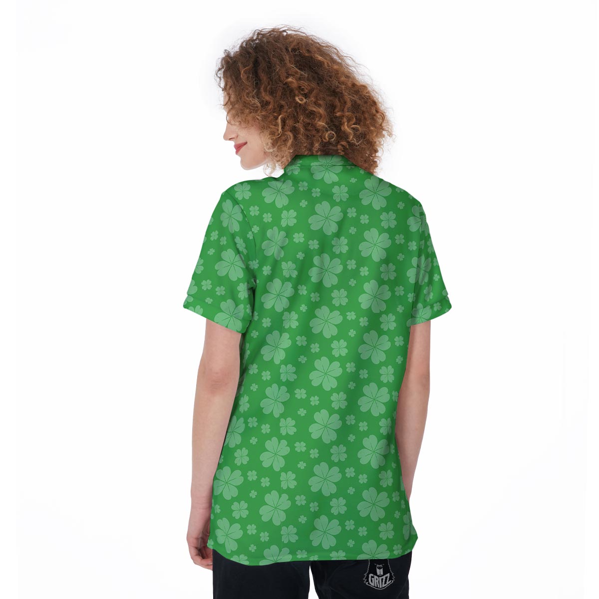 St. Patrick's Day Shamrock Leaf Print Pattern Women's Golf Shirts-grizzshop