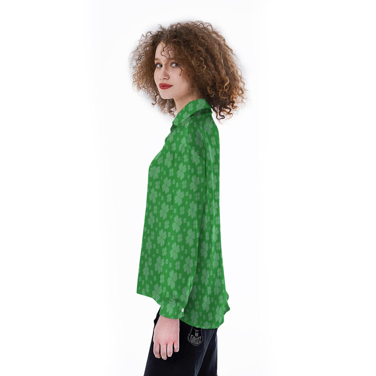 St. Patrick's Day Shamrock Leaf Print Pattern Women's Long Sleeve Shirts-grizzshop