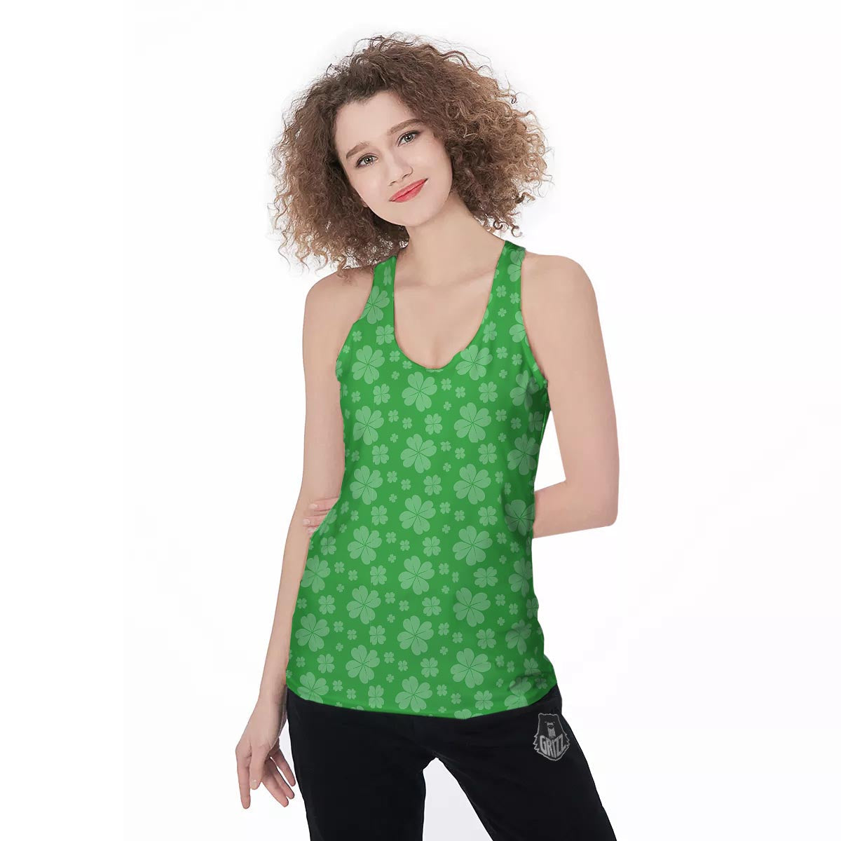 St. Patrick's Day Shamrock Leaf Print Pattern Women's Racerback Tank Top-grizzshop