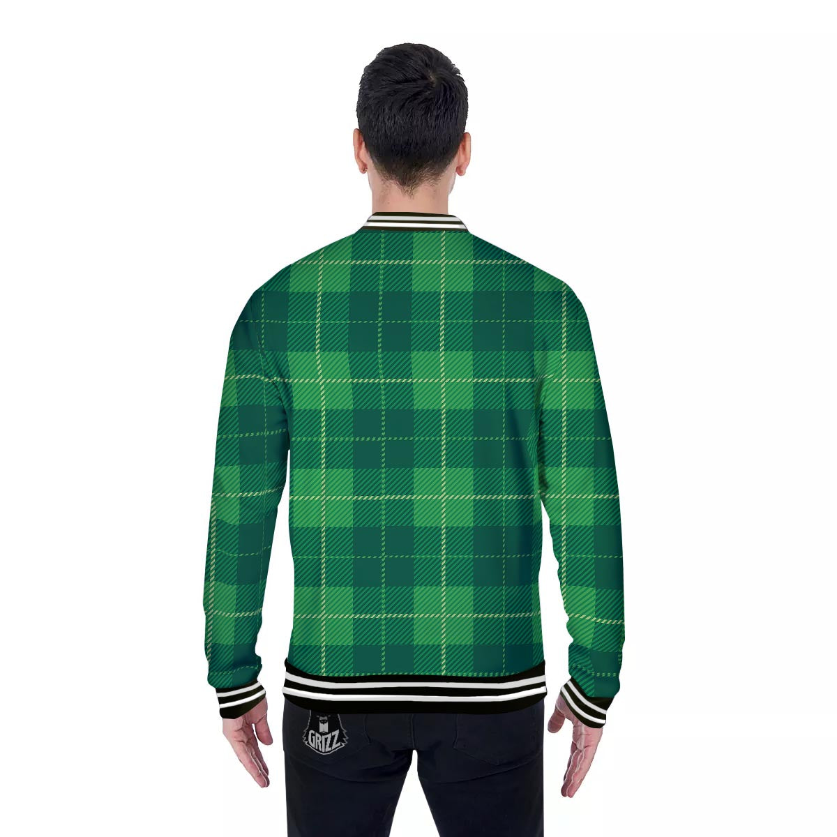 St. Patrick's Day Shamrock Tartan Print Pattern Baseball Jacket-grizzshop