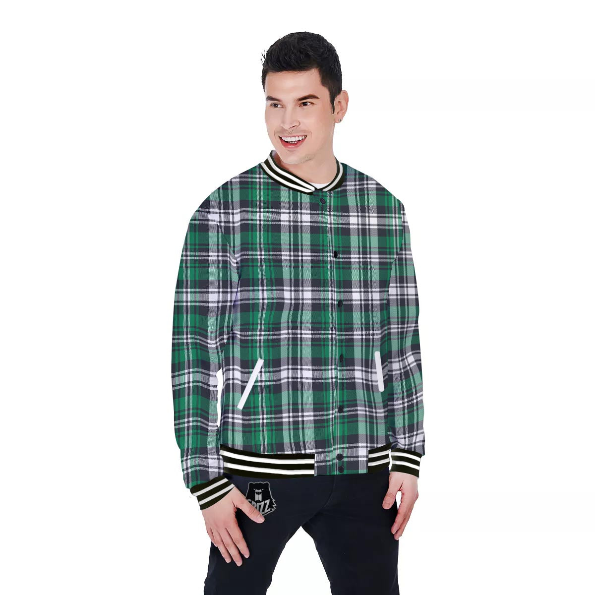 St. Patrick's Day Tartan Shamrock Print Pattern Baseball Jacket-grizzshop