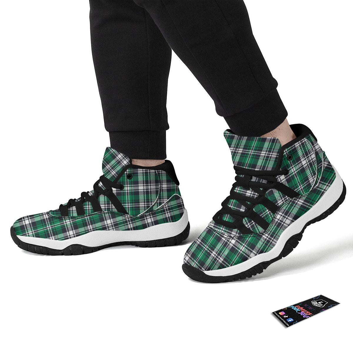 St. Patrick's Day Tartan Shamrock Print Pattern Black Bball Shoes-grizzshop