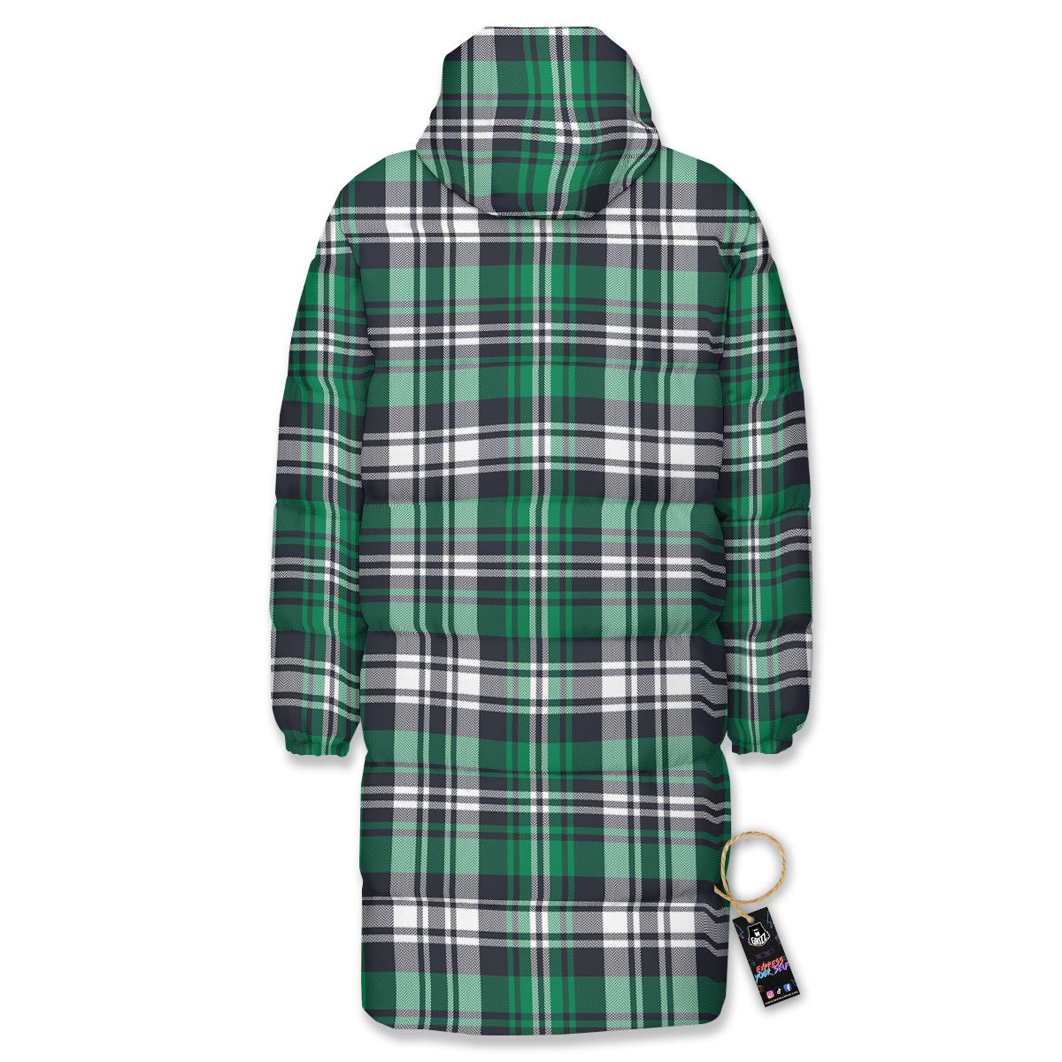 St. Patrick's Day Tartan Shamrock Print Pattern Long Down Jacket-grizzshop