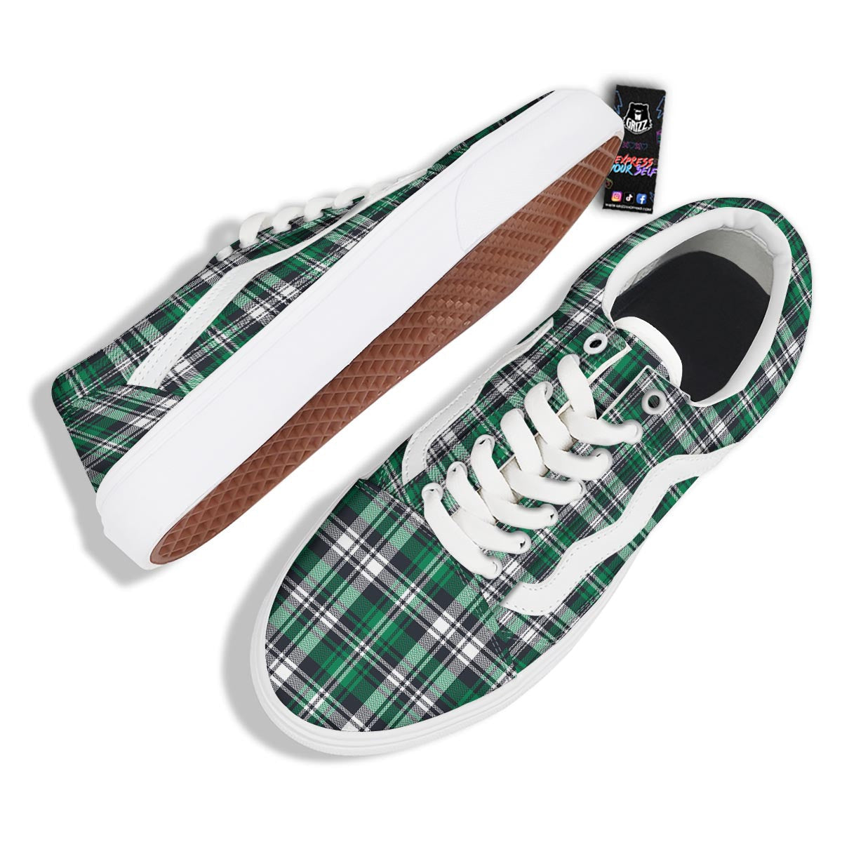 St. Patrick's Day Tartan Shamrock Print Pattern Skate Shoes-grizzshop