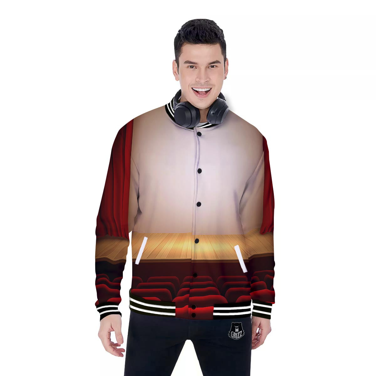 Stage Theater Print Baseball Jacket-grizzshop