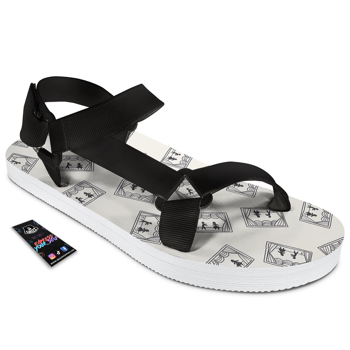 Stage Theater Print Pattern Black Open Toe Sandals-grizzshop