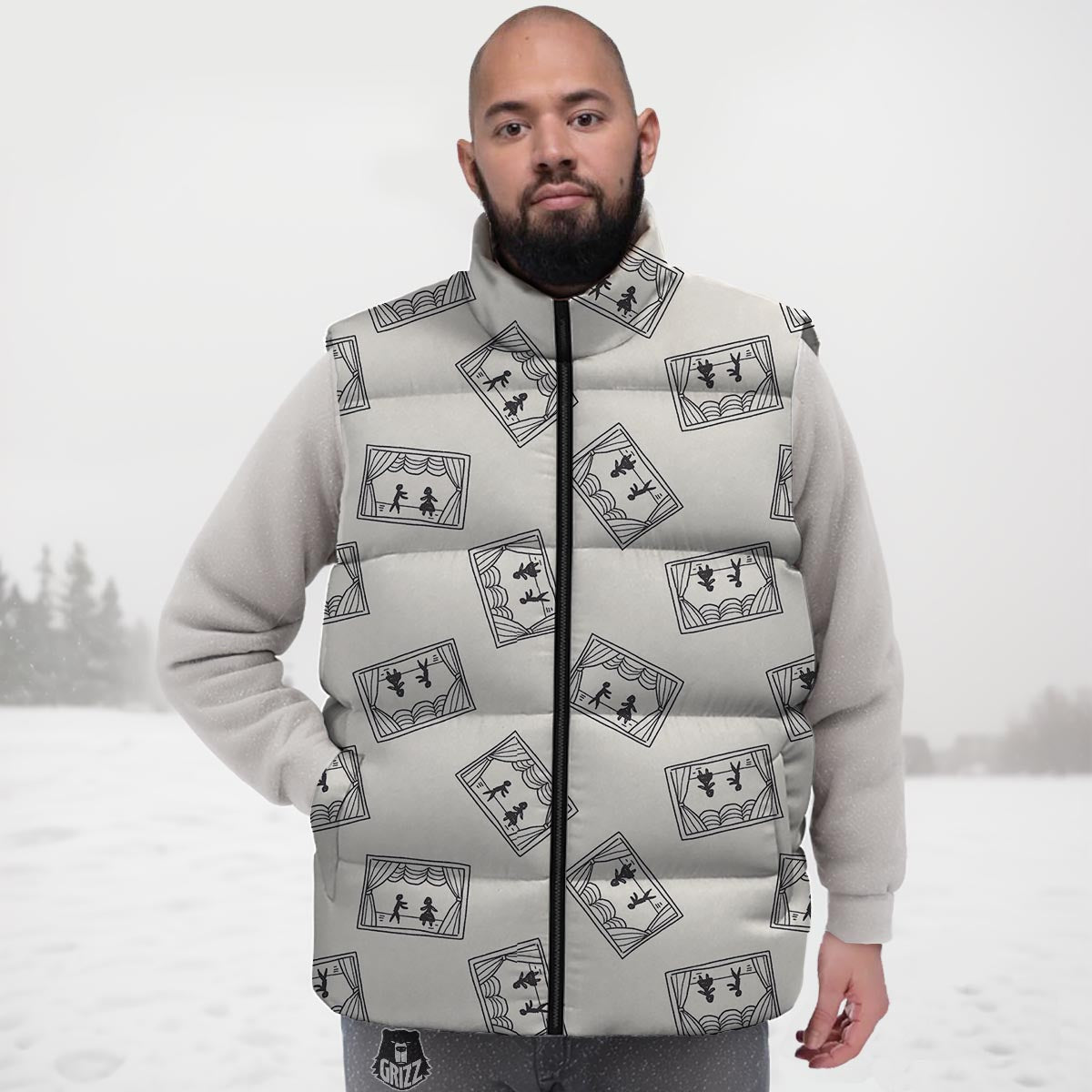 Stage Theater Print Pattern Down Vest-grizzshop