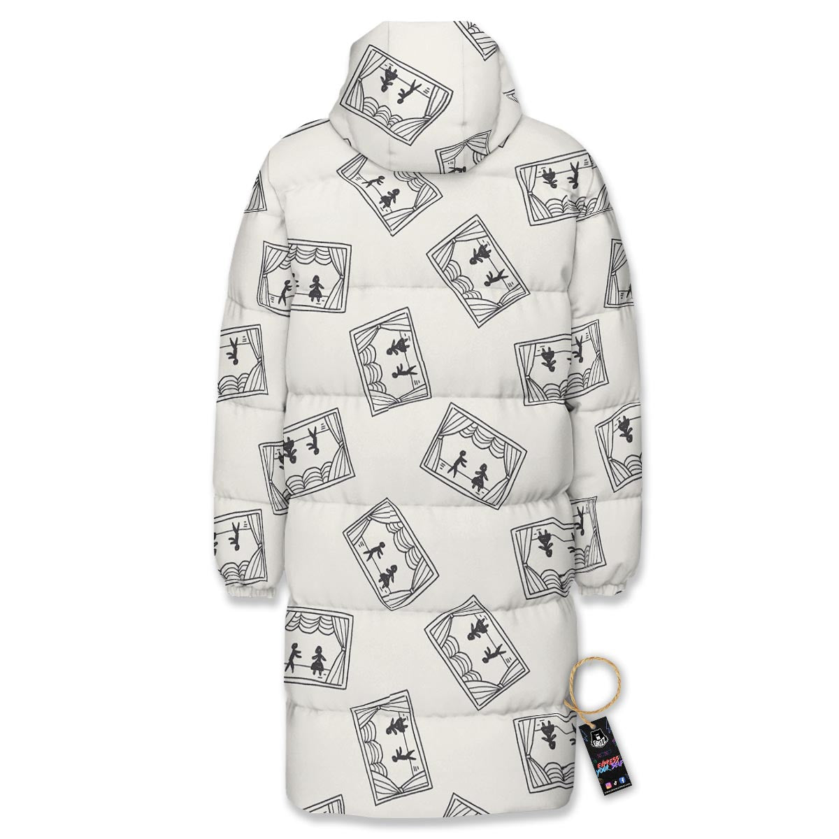 Stage Theater Print Pattern Long Down Jacket-grizzshop