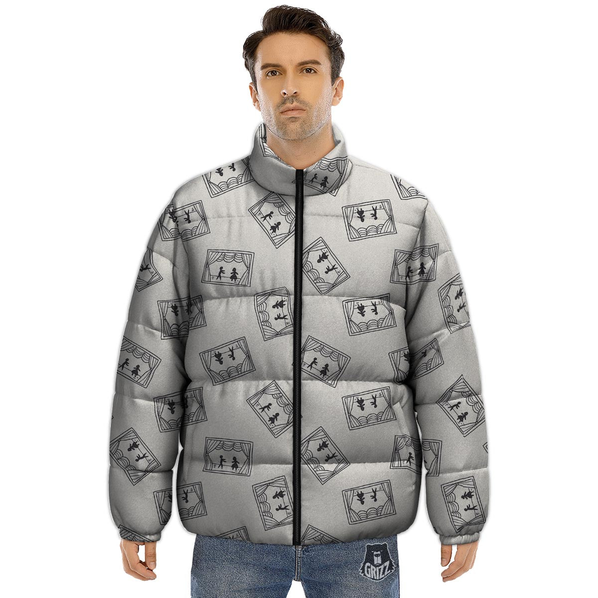 Stage Theater Print Pattern Puffer Jacket-grizzshop