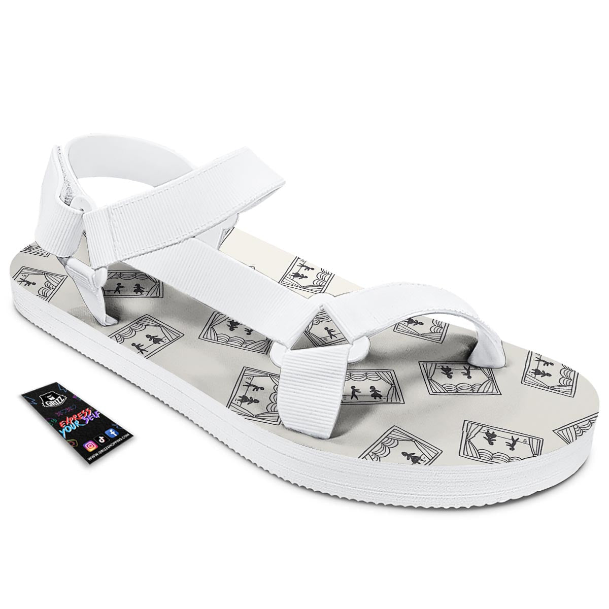 Stage Theater Print Pattern White Open Toe Sandals-grizzshop