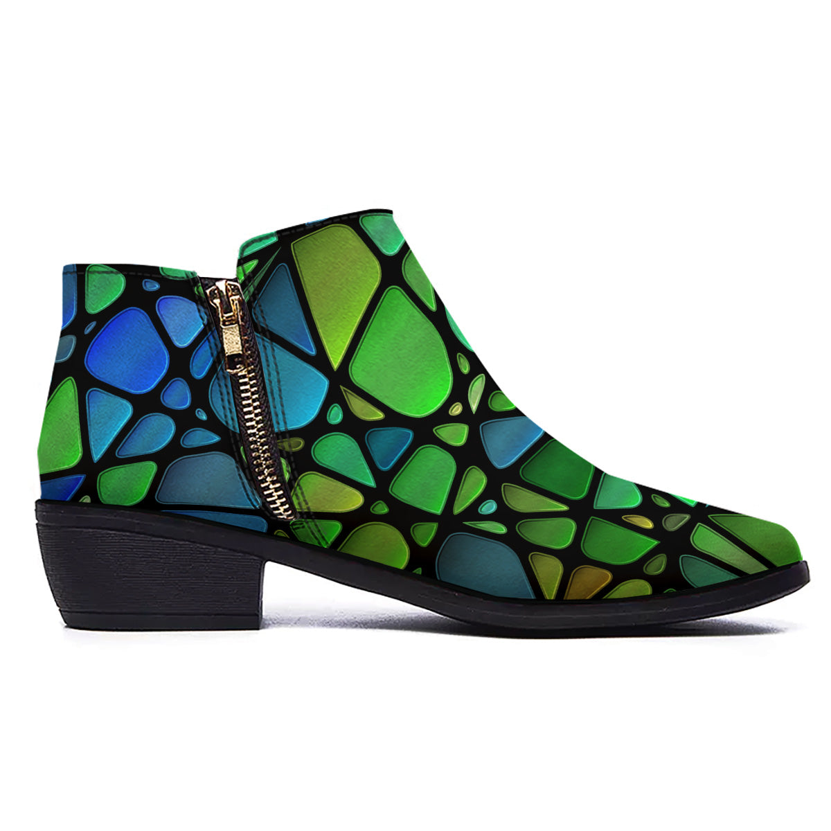 Stained Glass Green And Blue Print Ankle Boots-grizzshop