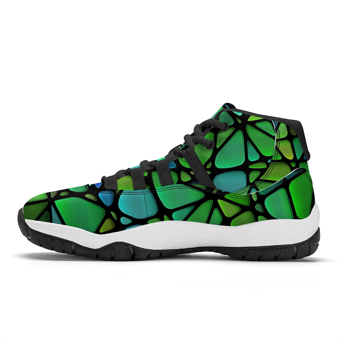 Stained Glass Green And Blue Print Black Bball Shoes-grizzshop
