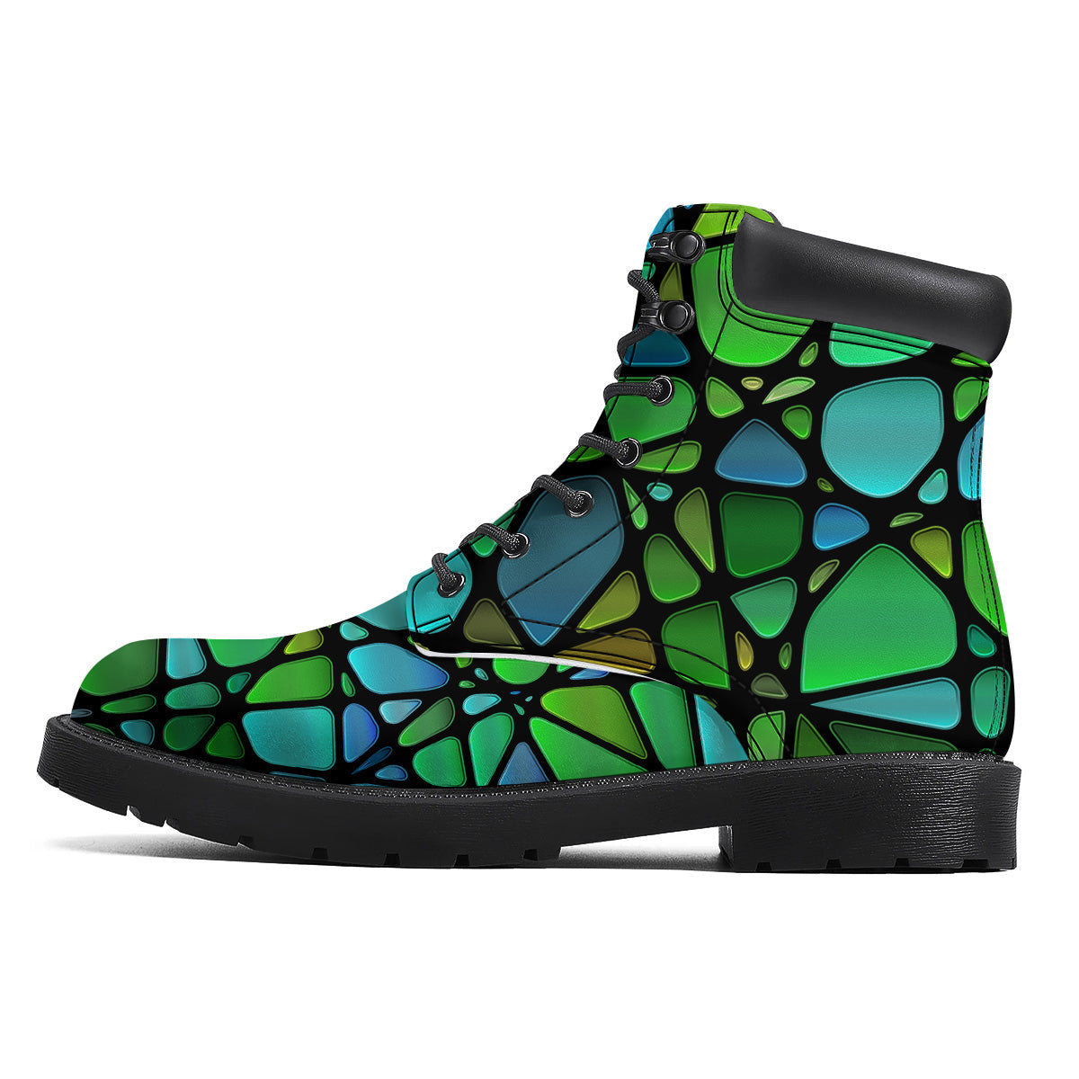 Stained Glass Green And Blue Print Boots-grizzshop
