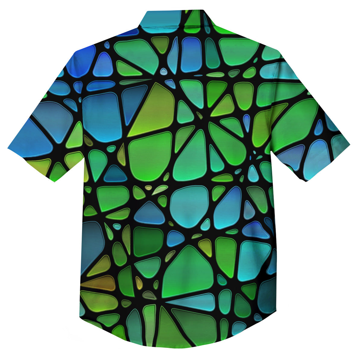 Stained Glass Green And Blue Print Button Up Shirt-grizzshop