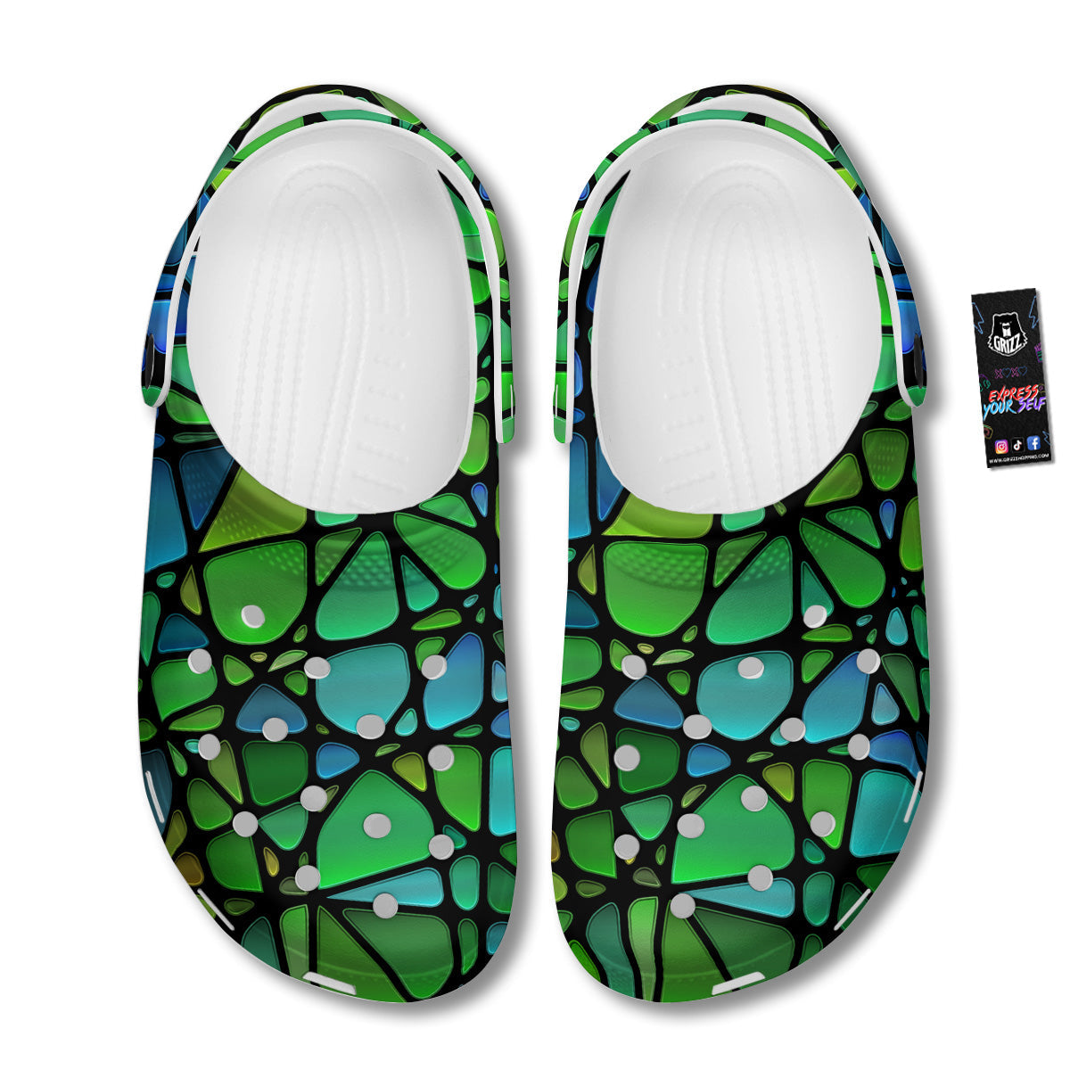Stained Glass Green And Blue Print Clog-grizzshop