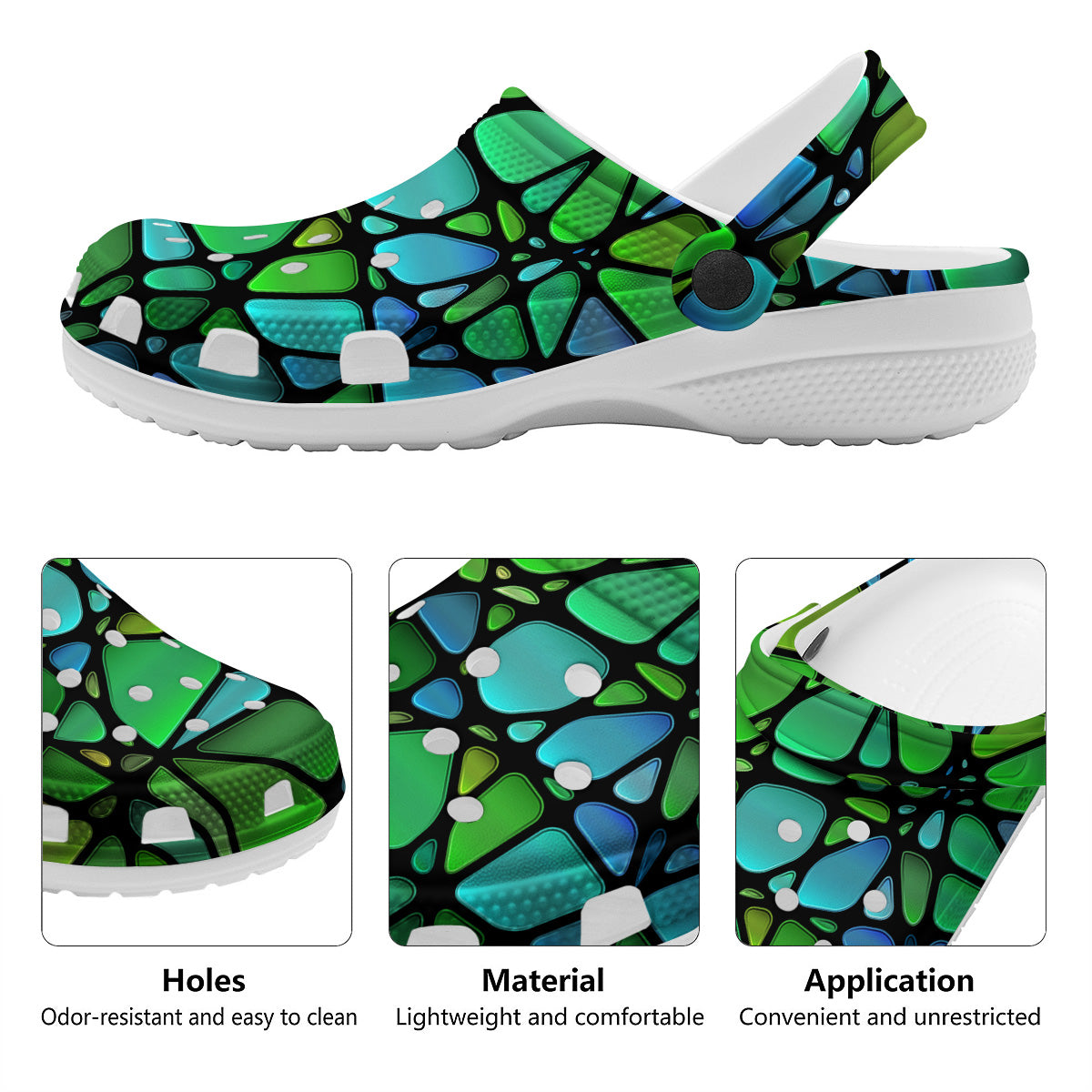 Stained Glass Green And Blue Print Clog-grizzshop