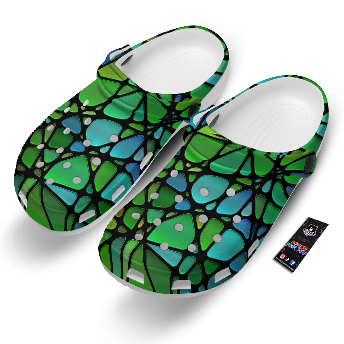 Stained Glass Green And Blue Print Clog-grizzshop