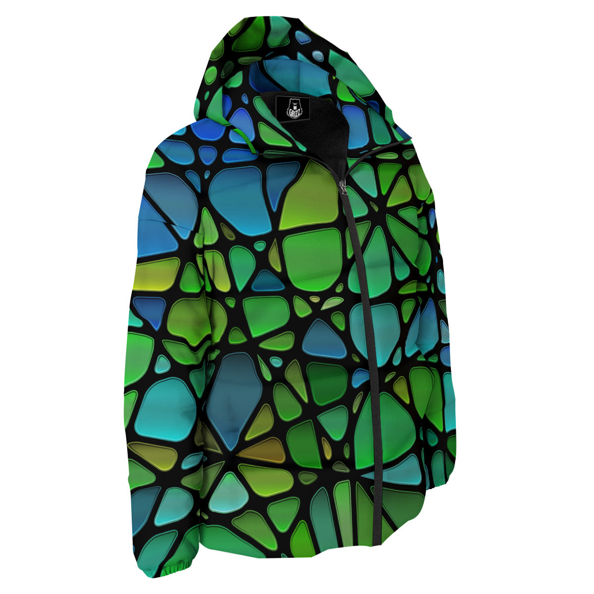 Stained Glass Green And Blue Print Down Jacket-grizzshop