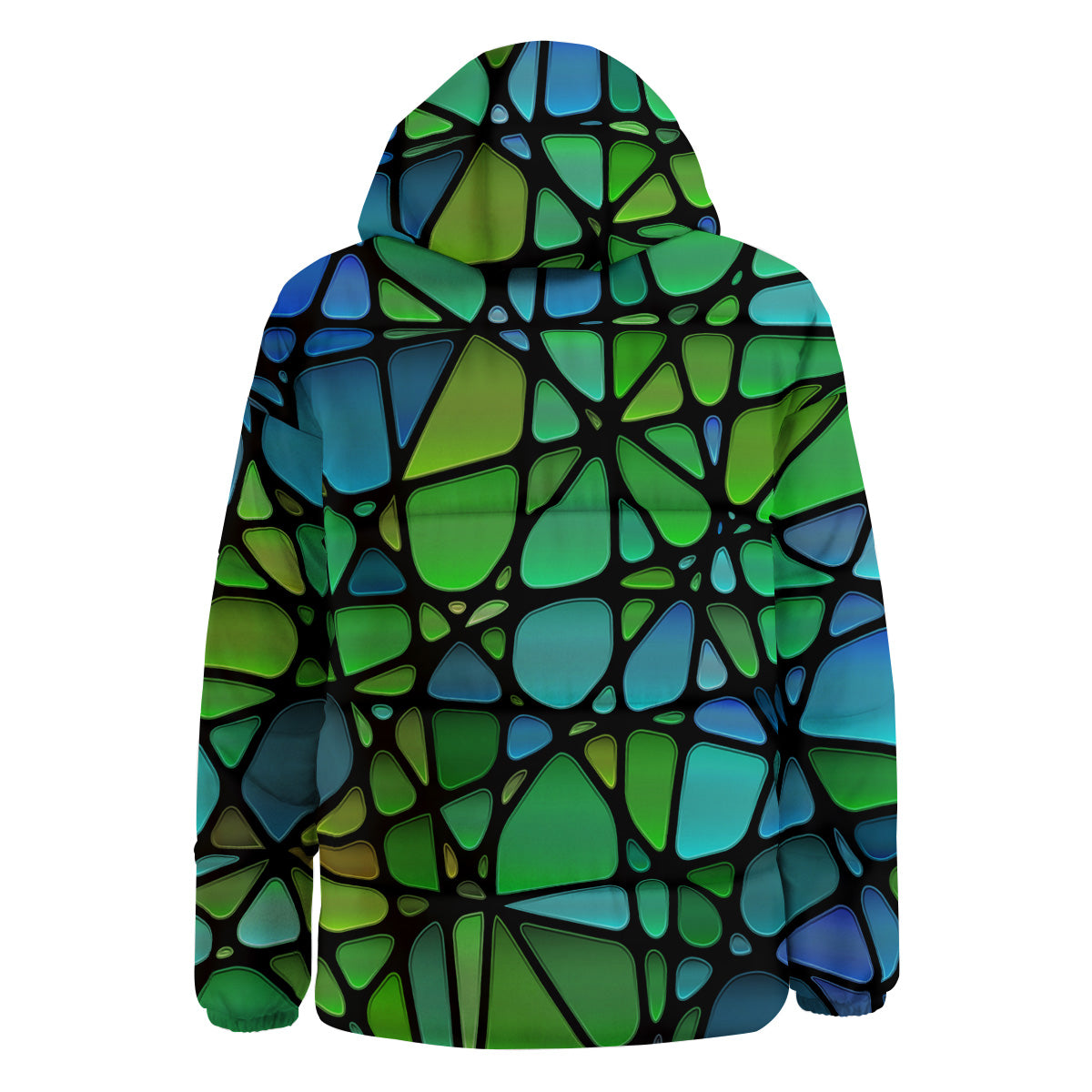 Stained Glass Green And Blue Print Down Jacket-grizzshop
