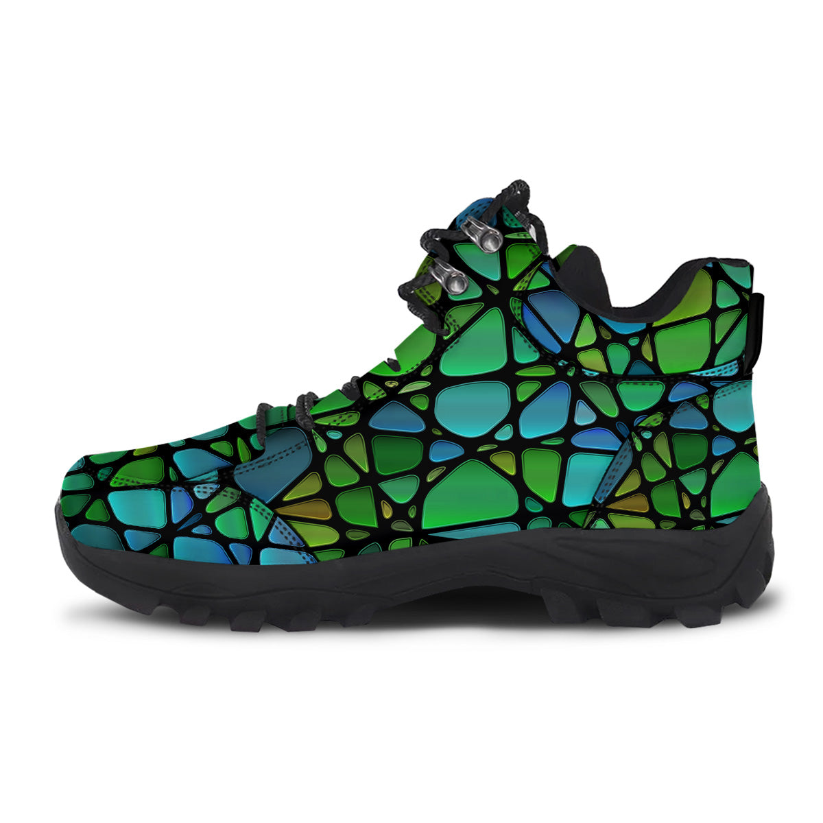 Stained Glass Green And Blue Print Hiking Shoes-grizzshop