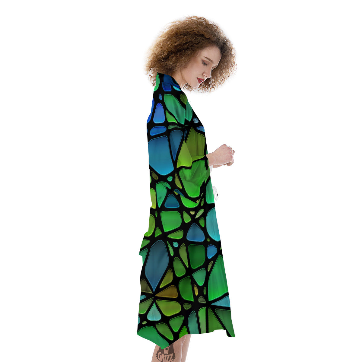Stained Glass Green And Blue Print Kimono-grizzshop