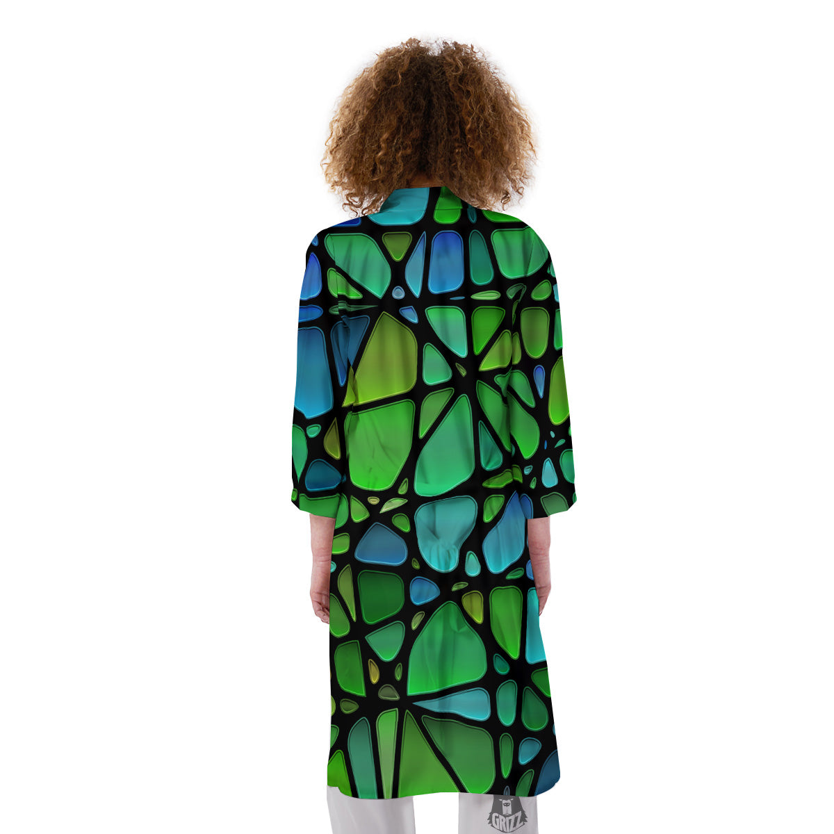 Stained Glass Green And Blue Print Kimono-grizzshop