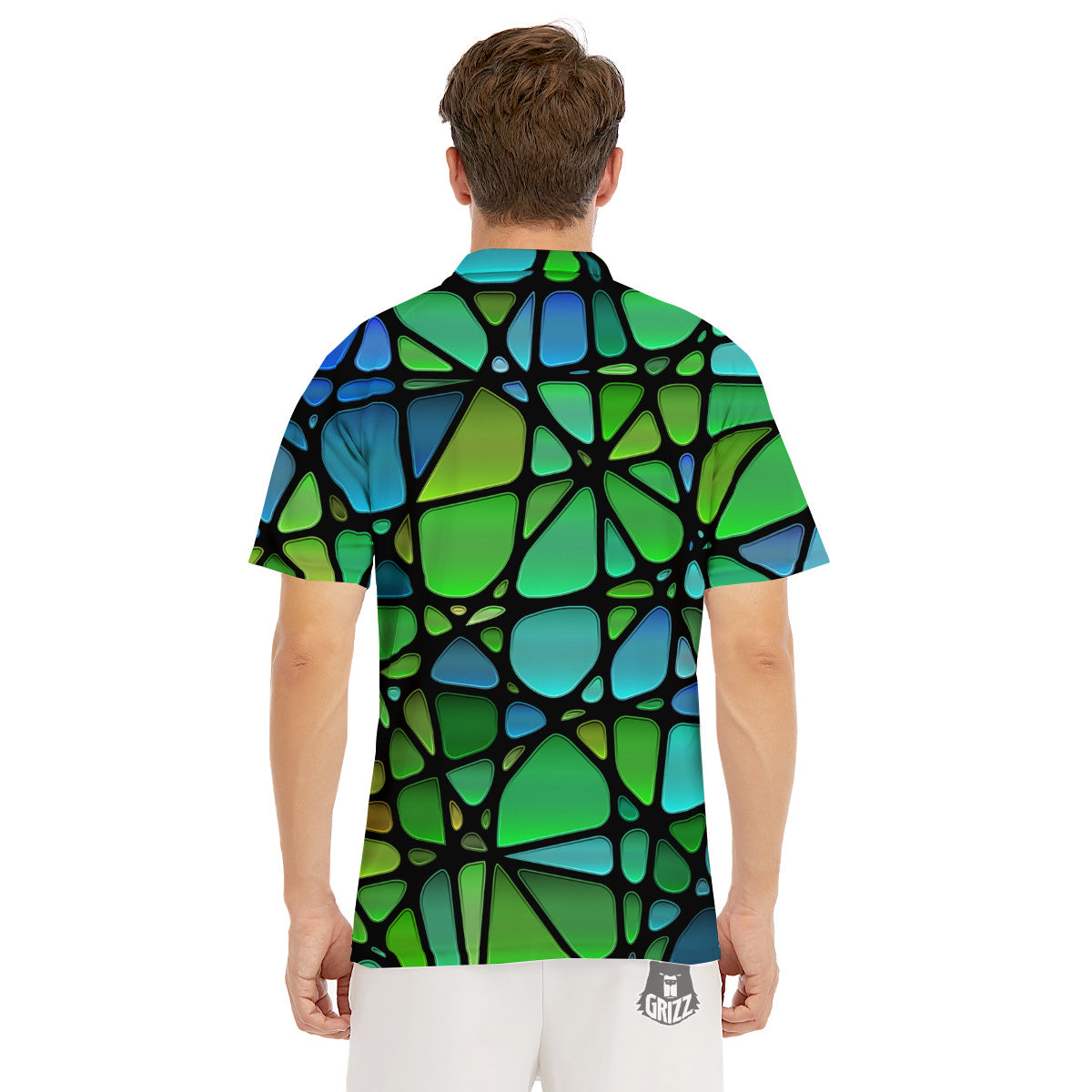 Stained Glass Green And Blue Print Men's Golf Shirts-grizzshop