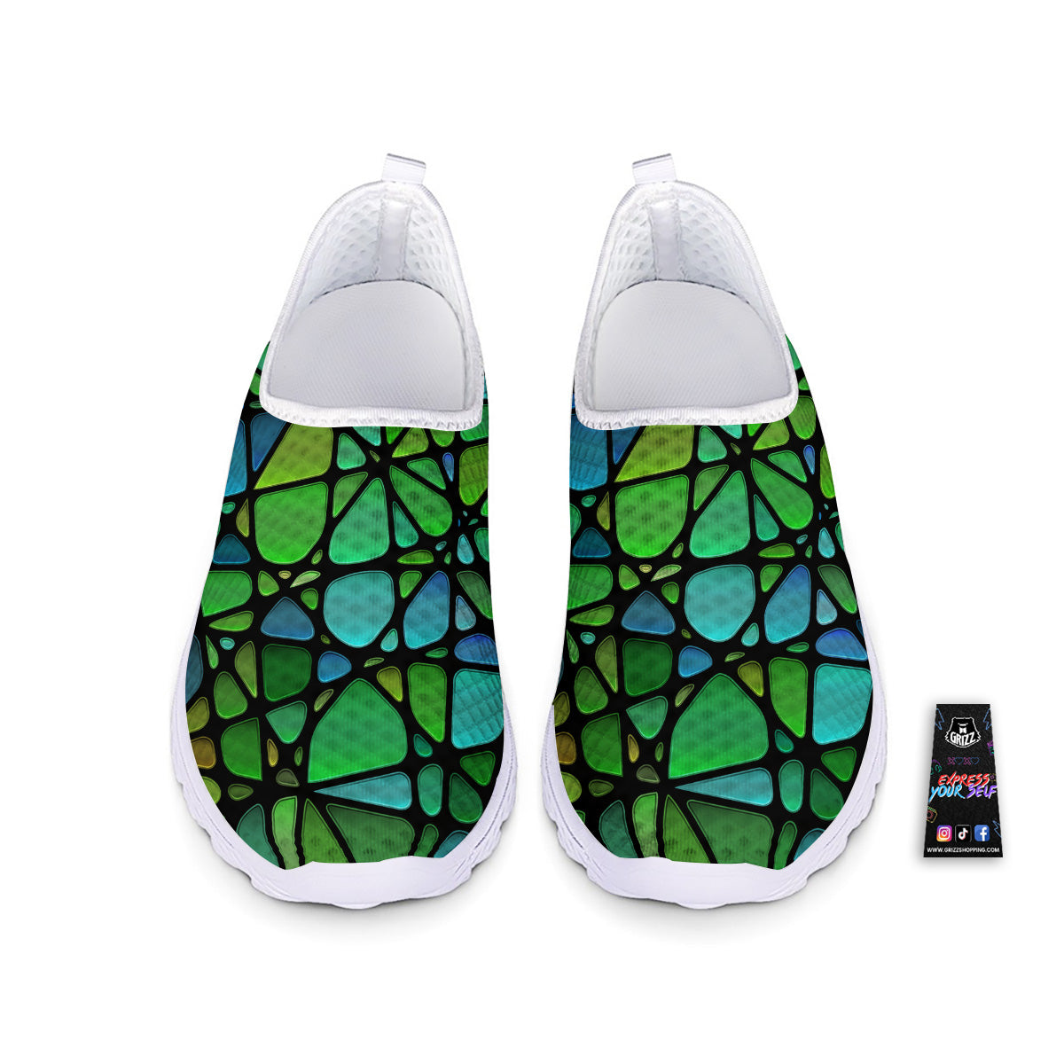 Stained Glass Green And Blue Print Nurse Shoes-grizzshop