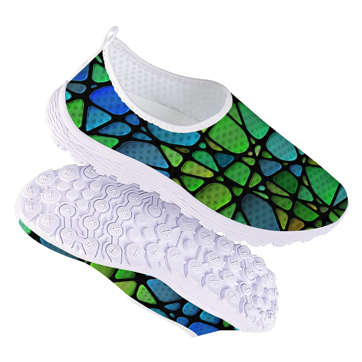 Stained Glass Green And Blue Print Nurse Shoes-grizzshop