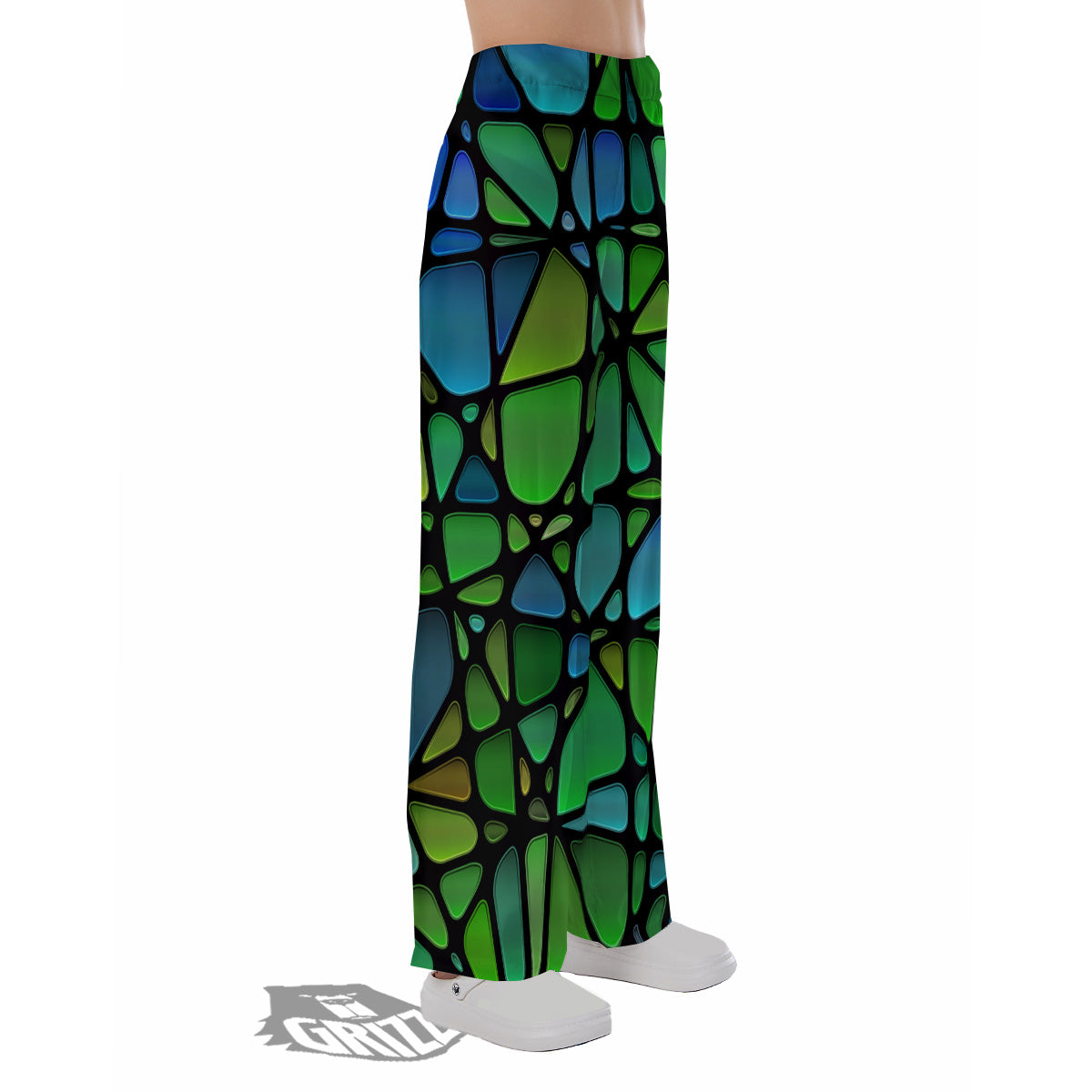 Stained Glass Green And Blue Print Pajama Pants-grizzshop