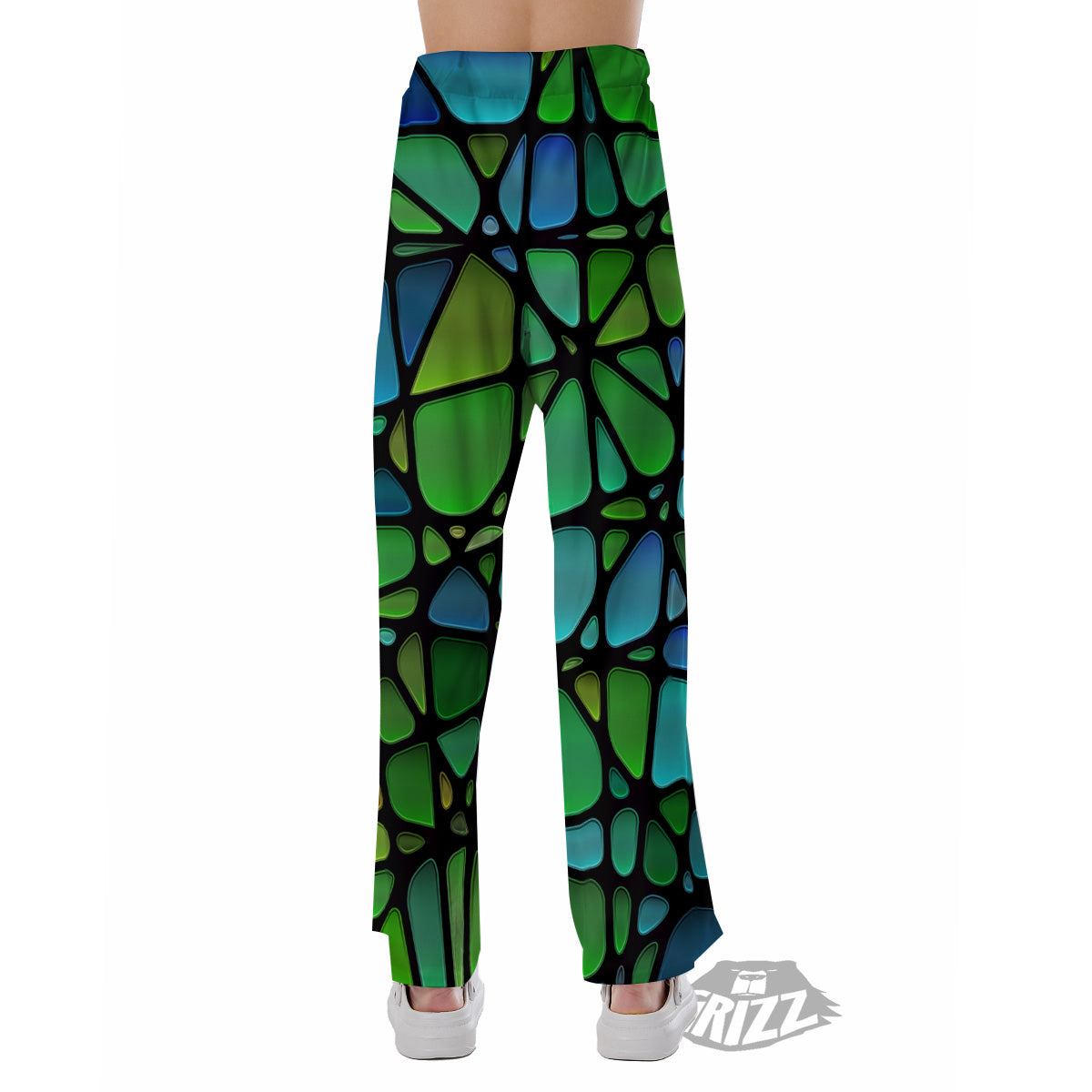 Stained Glass Green And Blue Print Pajama Pants-grizzshop