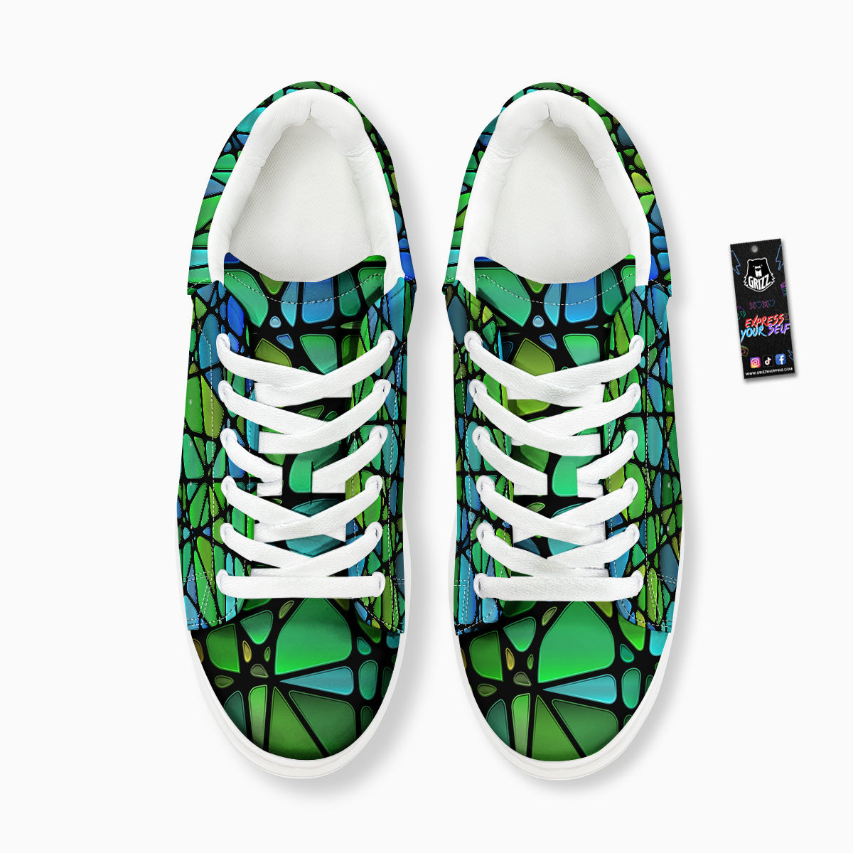 Stained Glass Green And Blue Print Platform Shoes-grizzshop