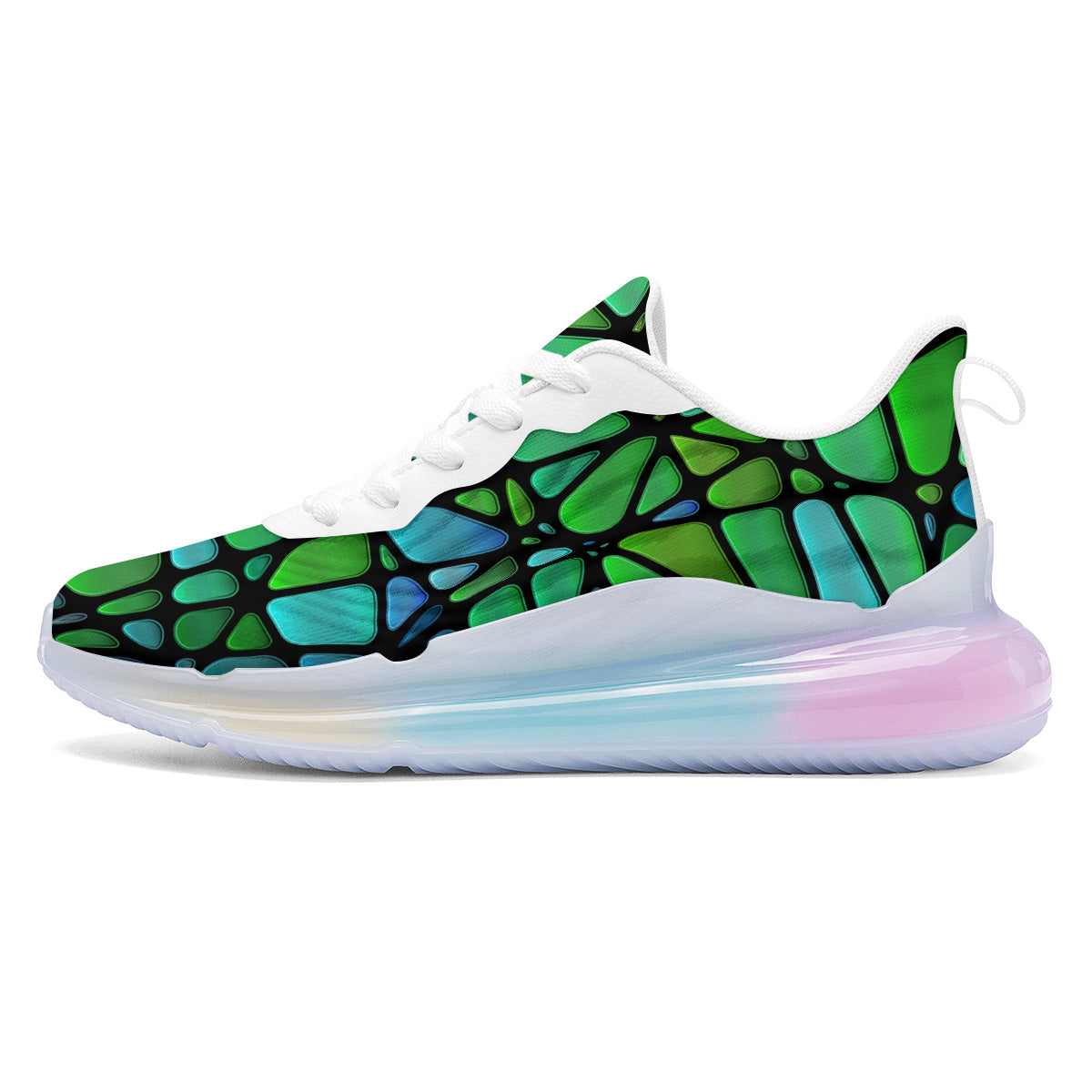 Stained Glass Green And Blue Print Running Sneakers-grizzshop