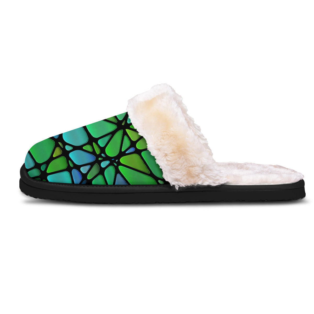 Stained Glass Green And Blue Print Slippers-grizzshop