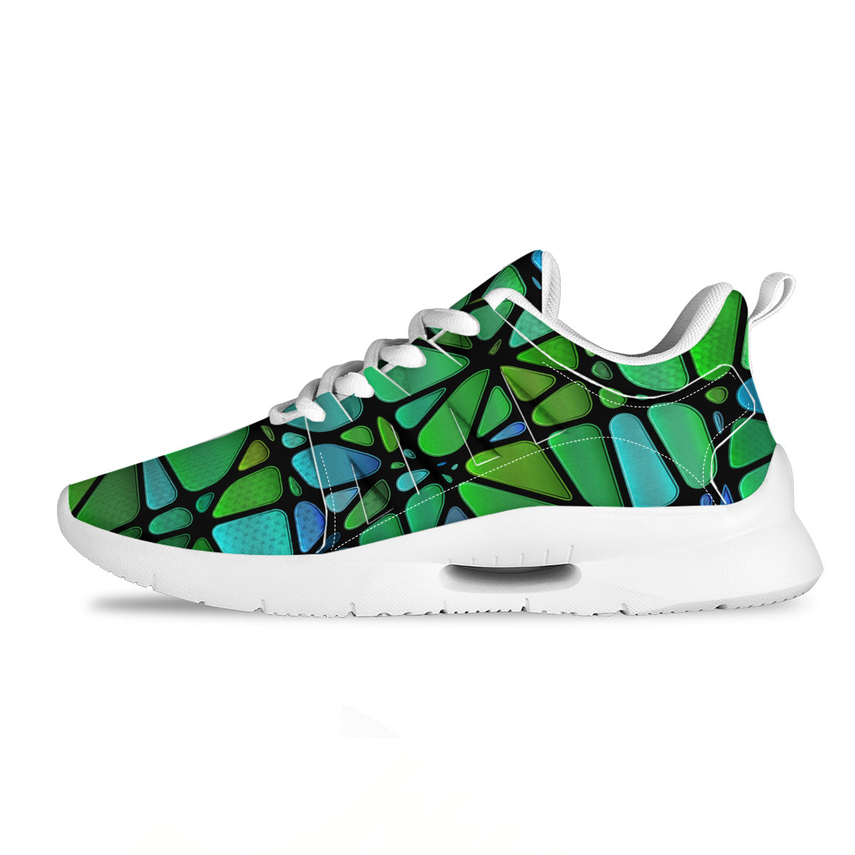 Stained Glass Green And Blue Print Tennis Shoes-grizzshop