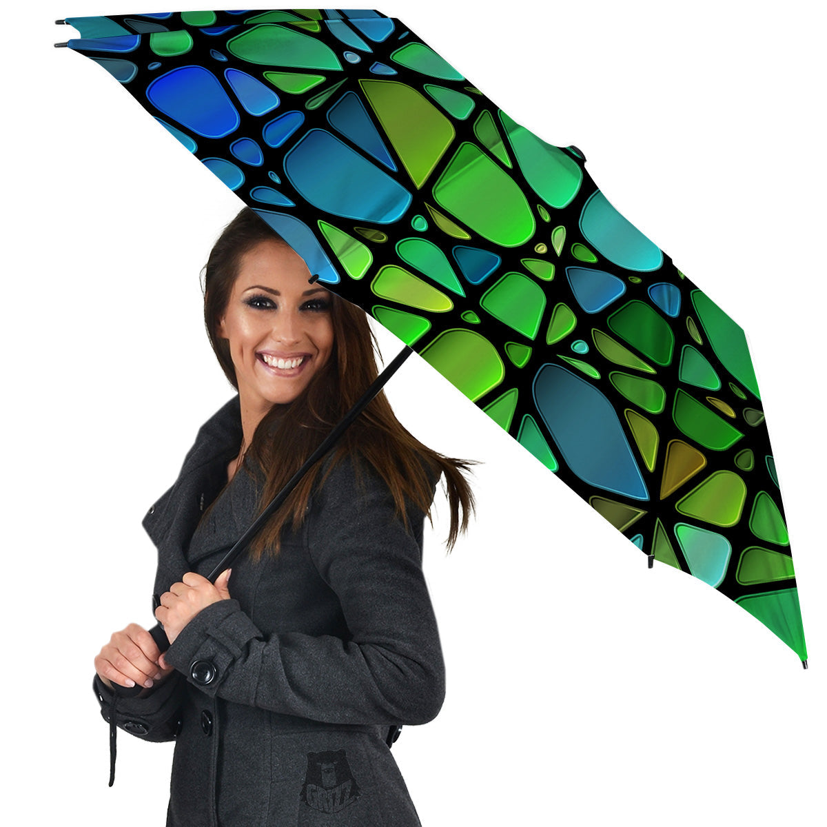 Stained Glass Green And Blue Print Umbrella-grizzshop