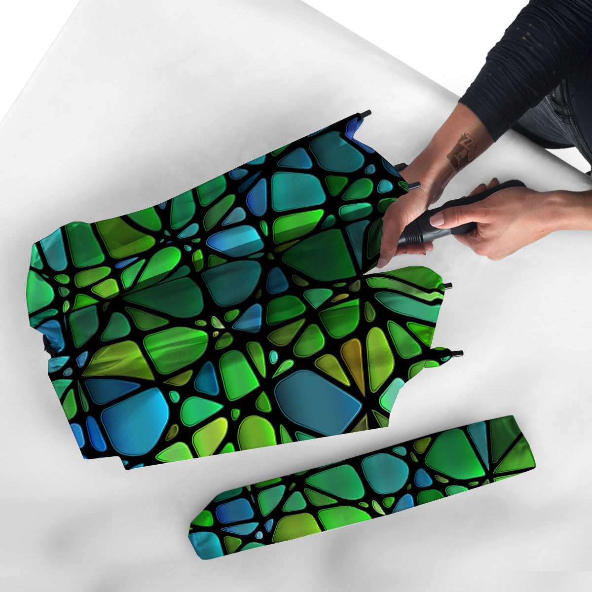 Stained Glass Green And Blue Print Umbrella-grizzshop