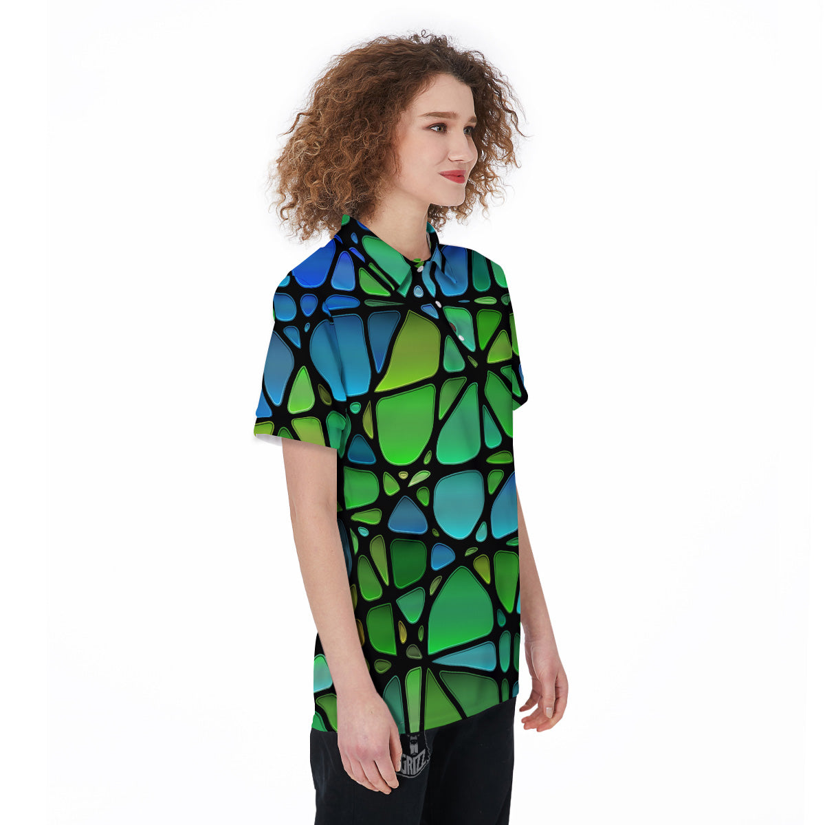 Stained Glass Green And Blue Print Women's Golf Shirts-grizzshop