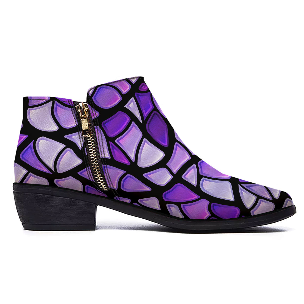Stained Glass Mosaic Purple Print Ankle Boots-grizzshop