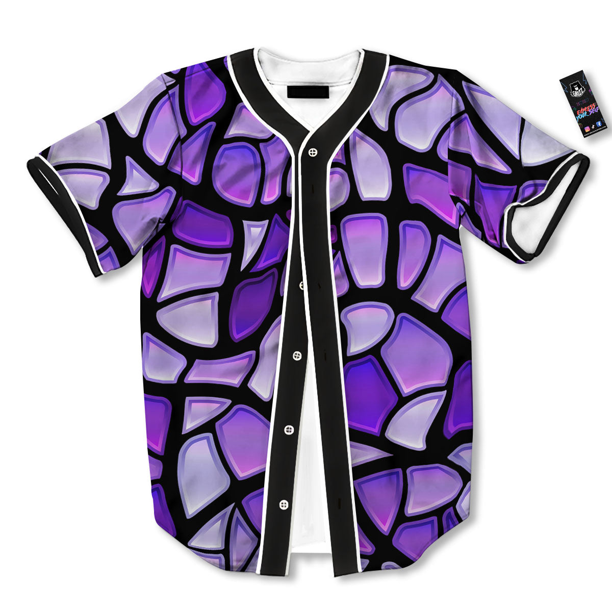 Stained Glass Mosaic Purple Print Baseball Jersey-grizzshop