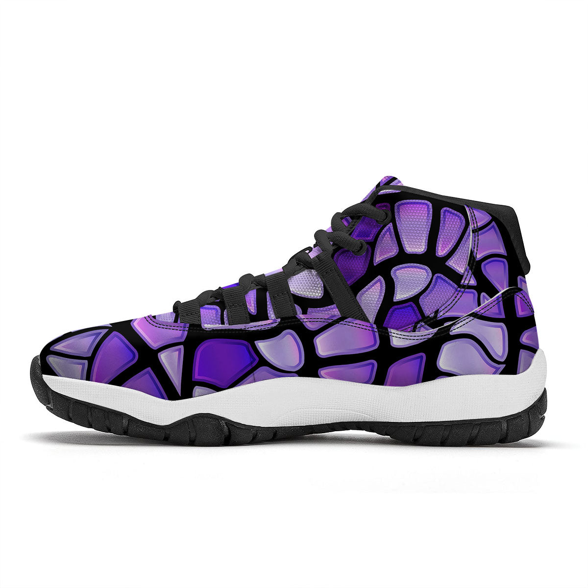 Stained Glass Mosaic Purple Print Black Bball Shoes-grizzshop