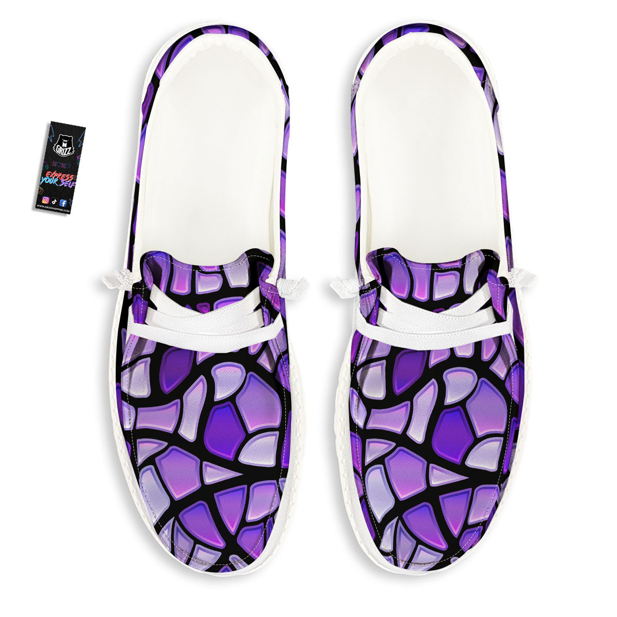 Stained Glass Mosaic Purple Print Black Loafers-grizzshop