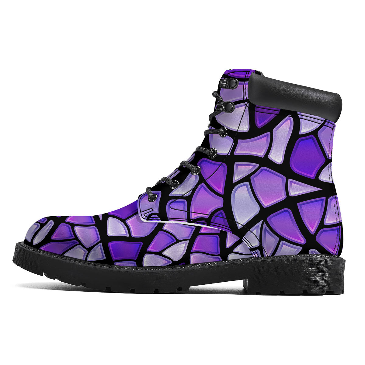 Stained Glass Mosaic Purple Print Boots-grizzshop