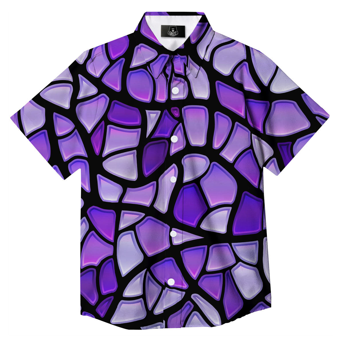 Stained Glass Mosaic Purple Print Button Up Shirt-grizzshop